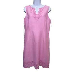 Talbots Pink Linen Cotton Shift Dress Womens 6 Sleeveless Scalloped Hem